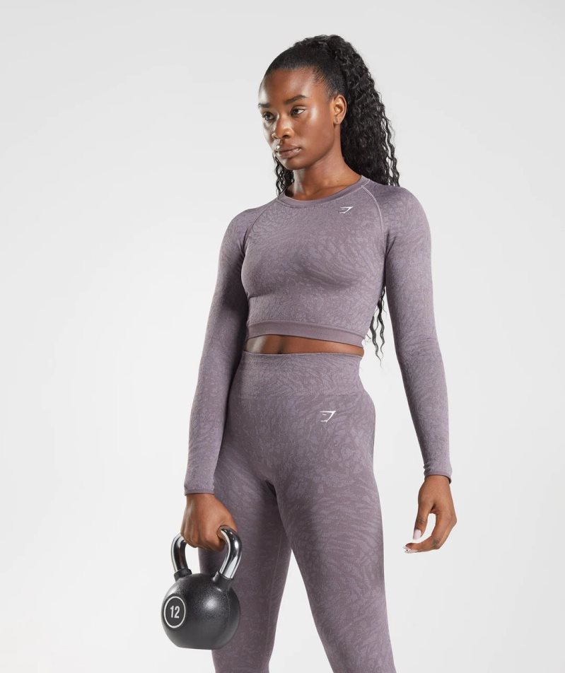 Przycięte Topy Gymshark Adapt Animal Seamless Koronkowe Up Back Damskie Fioletowe | PL 065MNC